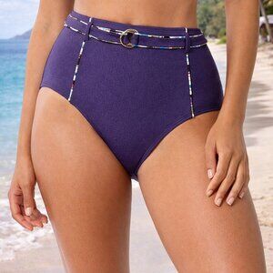 Anne Cole Denim Days High-Waist Bikini Bottom XS | Full Coverage | NWT